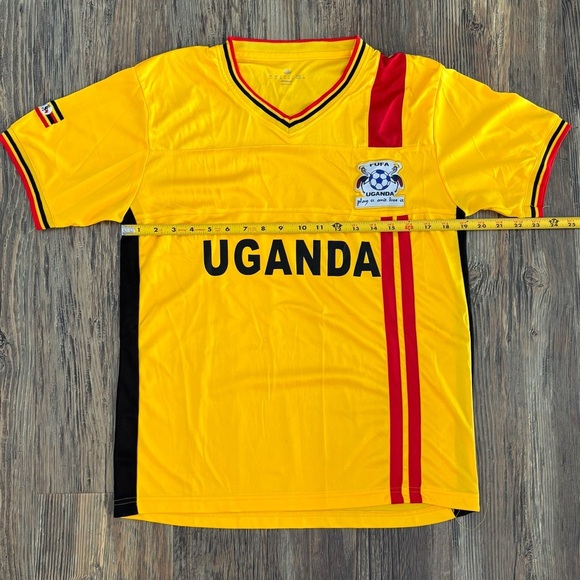 Uganda Cranes Soccer Jersey Youth XL FUFA Adidas Climacool Yellow Red Shirt - Picture 5 of 9